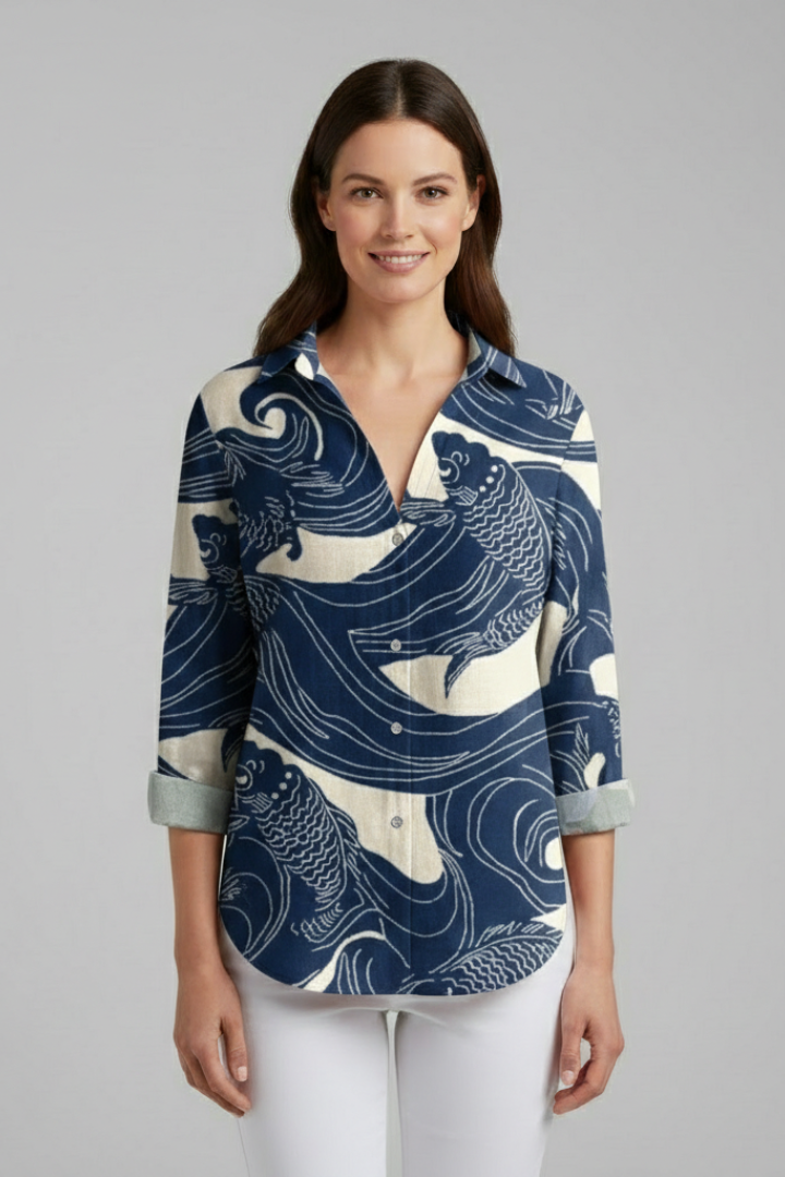 Dame Bluse med V-udskæring og Med print Overflade