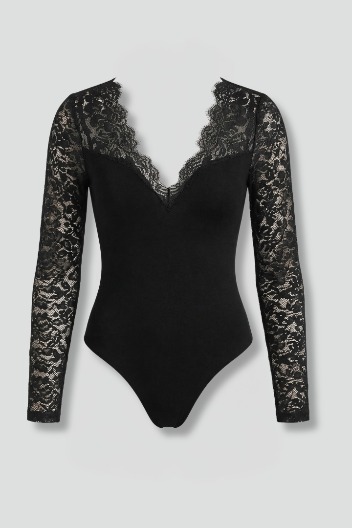 Ruthanne | Women’s Blouse with V Neck and Lace Sleeves