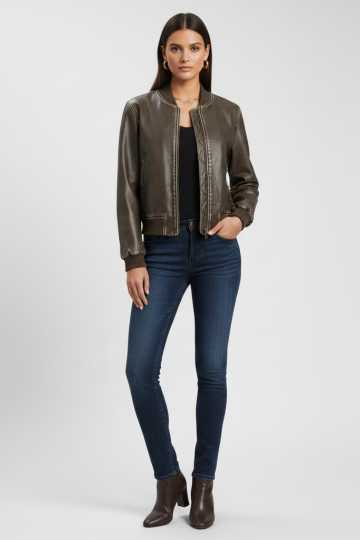 Donatella | Women’s Bomber Jacket with Collared Neck and Woven Outer Surface