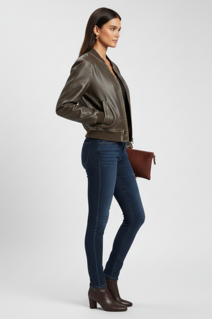 Donatella | Women’s Bomber Jacket with Collared Neck and Woven Outer Surface