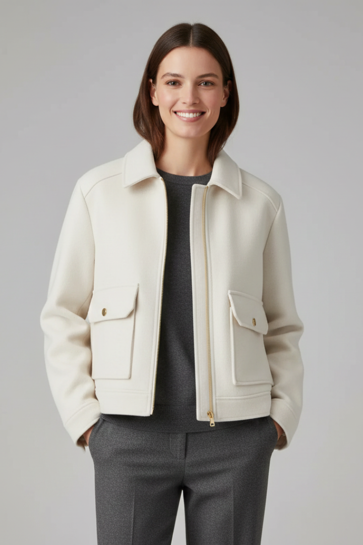 Marianne | Women's Zip-Front Bomber Jacket for Everyday Wear in Cream