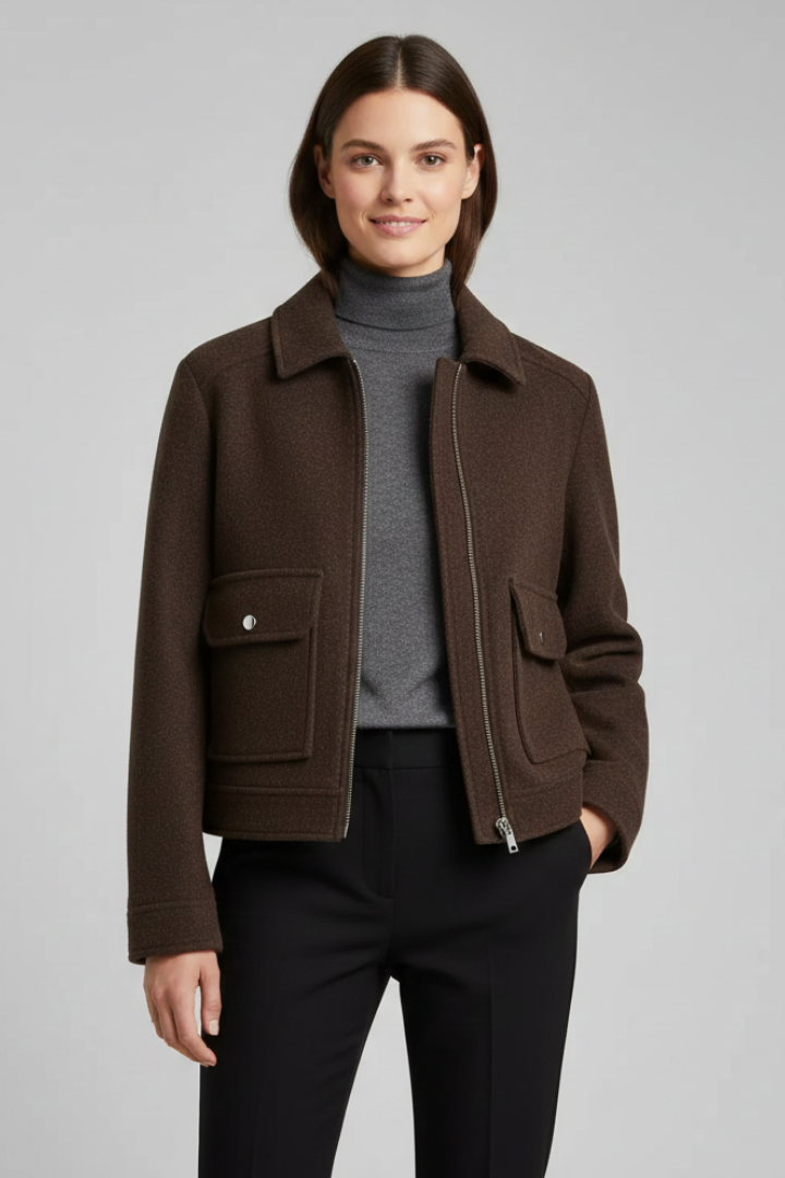 Marianne | Women's Zip-Front Bomber Jacket for Everyday Wear in Brown