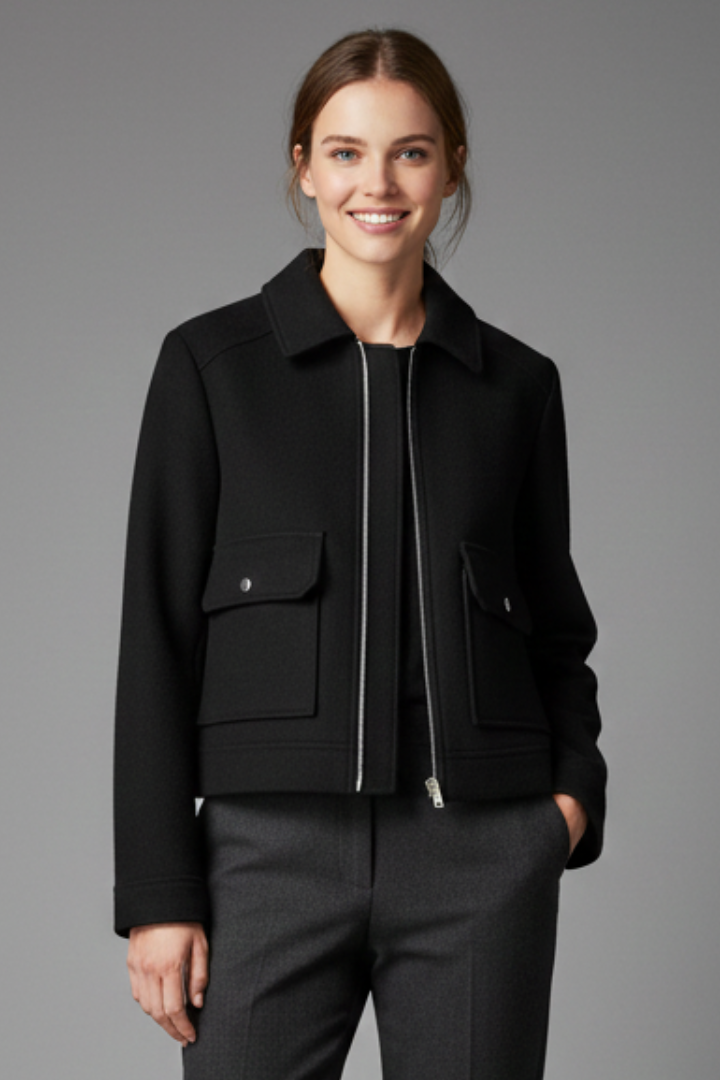 Marianne | Women's Zip-Front Bomber Jacket for Everyday Wear in Black