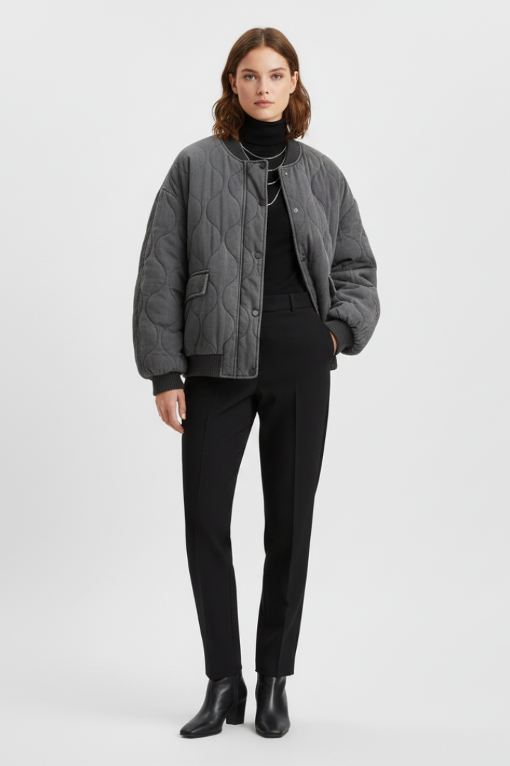 Dinah | Women’s Bomber Jacket with Snap Closure and Quilted Surface