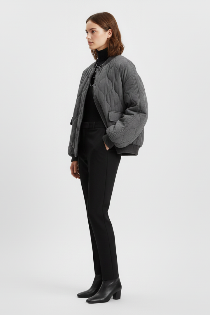 Dinah | Women’s Bomber Jacket with Snap Closure and Quilted Surface