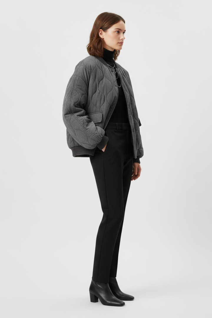 Dinah | Women’s Bomber Jacket with Snap Closure and Quilted Surface