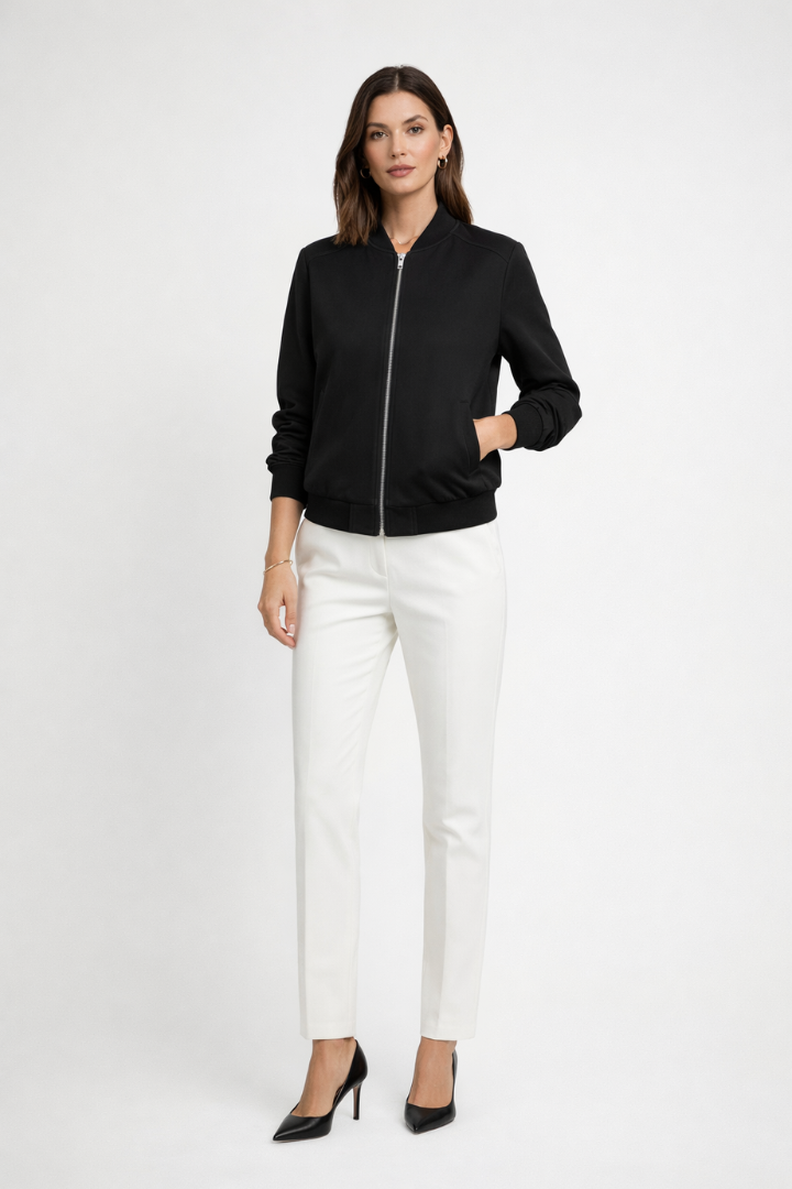 Diantha | Women’s Bomber Jacket with Zip Closure and Ribbed Edges