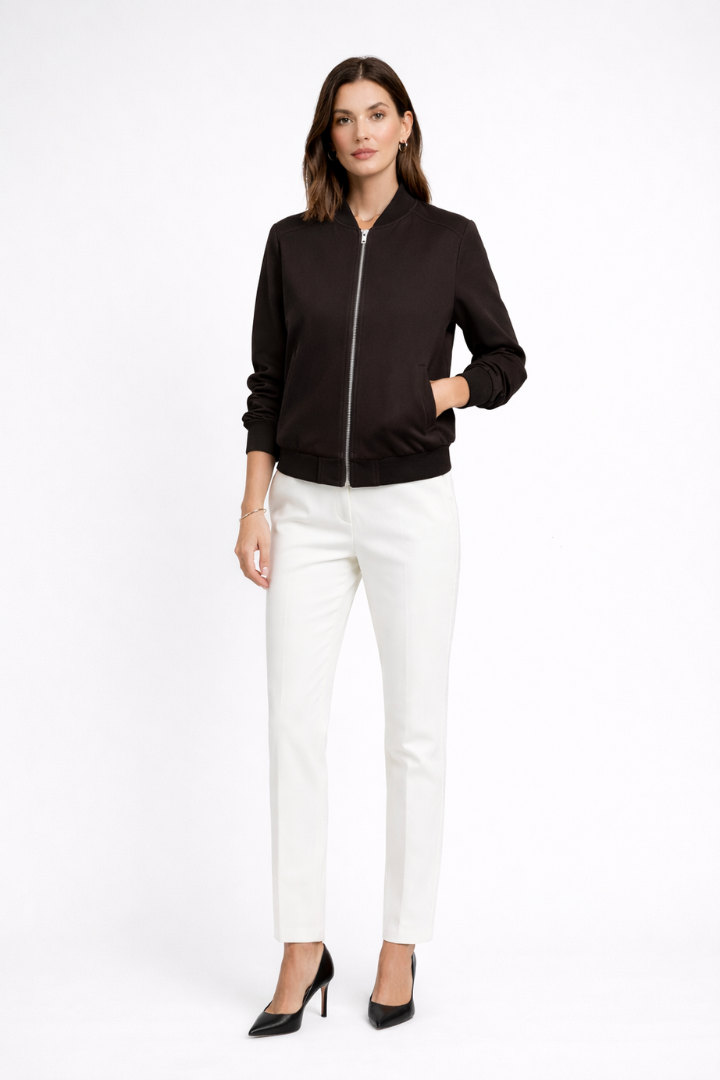 Diantha | Women’s Bomber Jacket with Zip Closure and Ribbed Edges