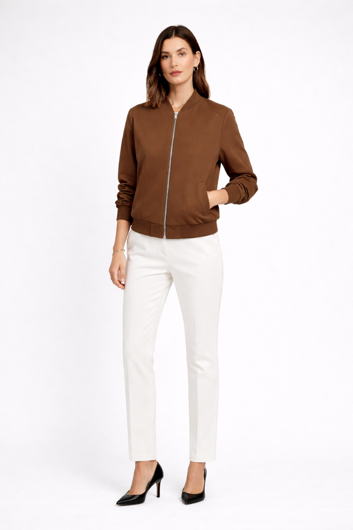 Diantha | Women’s Bomber Jacket with Zip Closure and Ribbed Edges