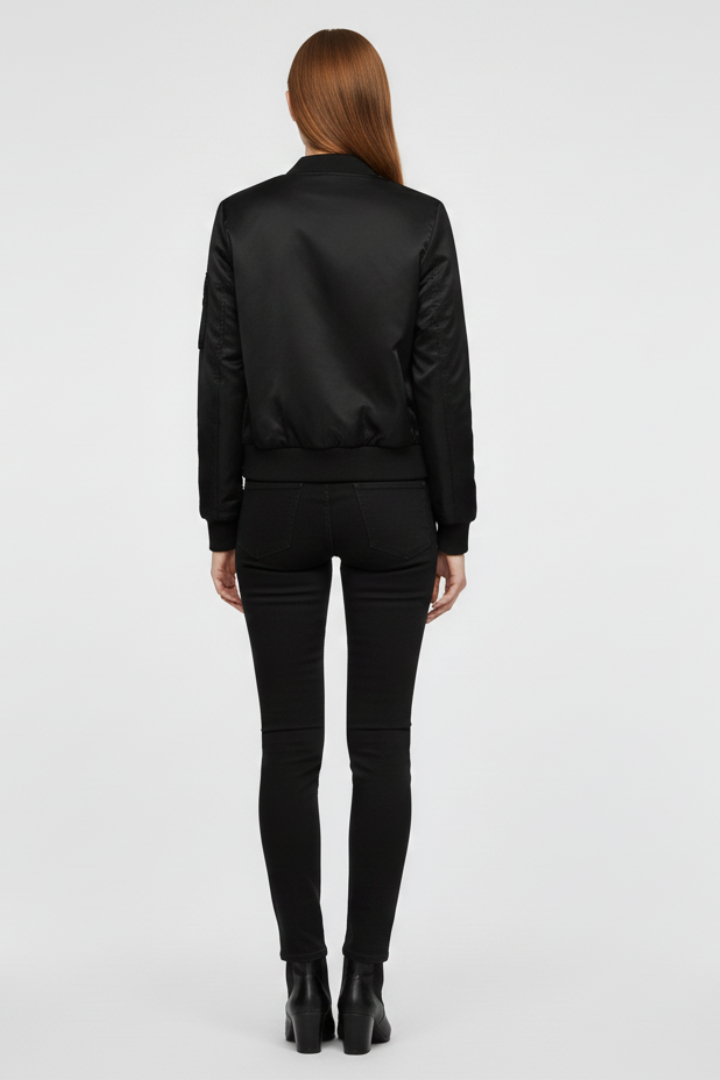 Dionne | Women’s Bomber Jacket with Zipper Closure and Ribbed Details