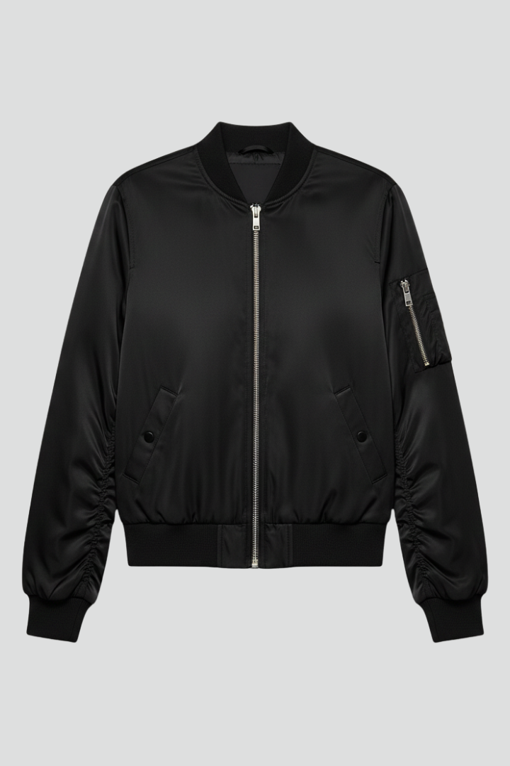 Dionne | Women’s Bomber Jacket with Zipper Closure and Ribbed Details