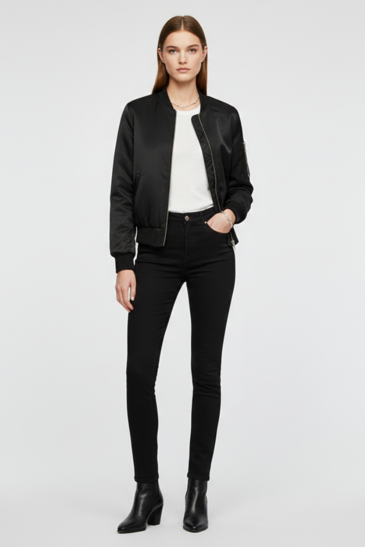 Dionne | Women’s Bomber Jacket with Zipper Closure and Ribbed Details