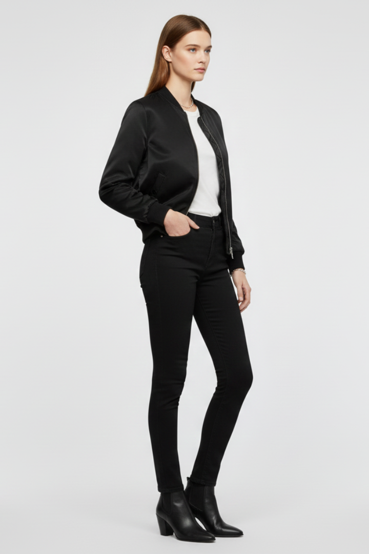 Dionne | Women’s Bomber Jacket with Zipper Closure and Ribbed Details