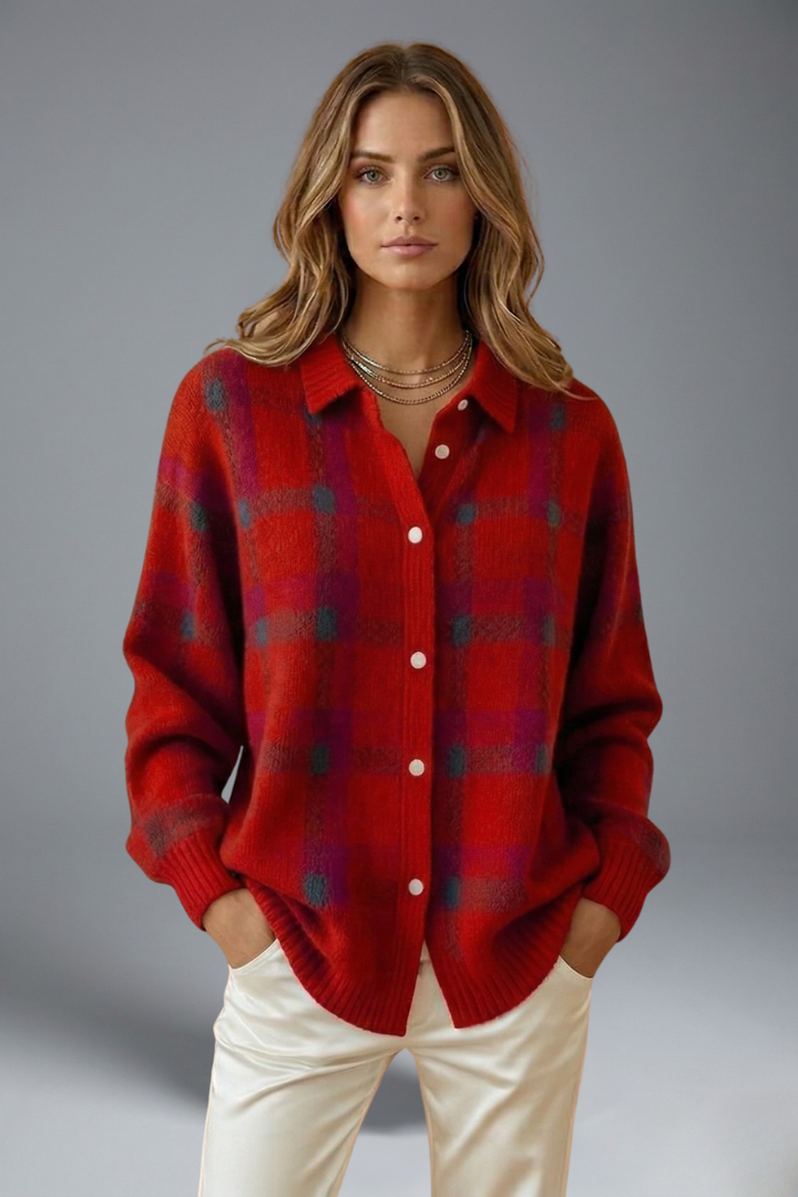 Norah | Women's Button-Front Oversized Cardigan for Fall and Winter in Red