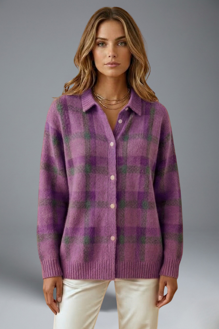 Norah | Women's Button-Front Oversized Cardigan for Fall and Winter in Purple