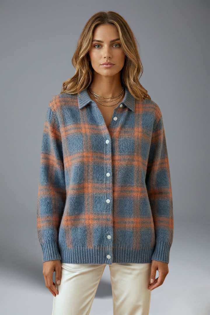 Norah | Women's Button-Front Oversized Cardigan for Fall and Winter in Blue and Orange