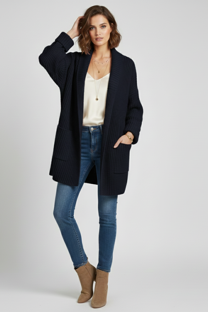 Domitilla | Women’s Cardigan with V Neck and Ribbed Surface