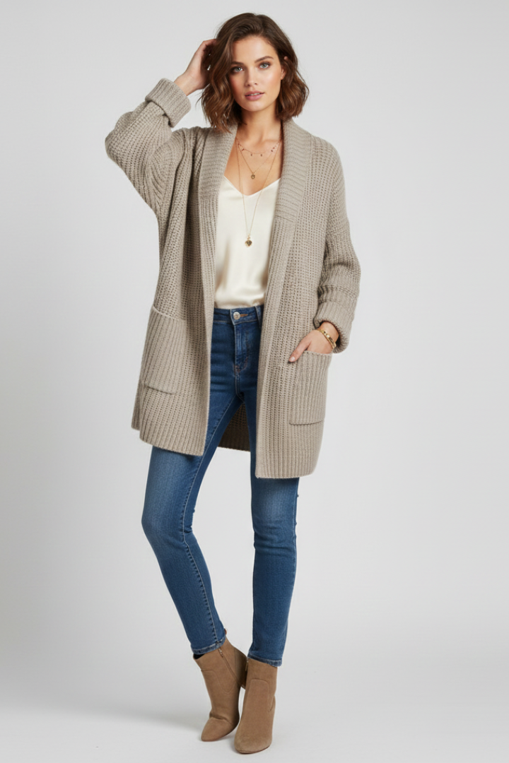 Domitilla | Women’s Cardigan with V Neck and Ribbed Surface