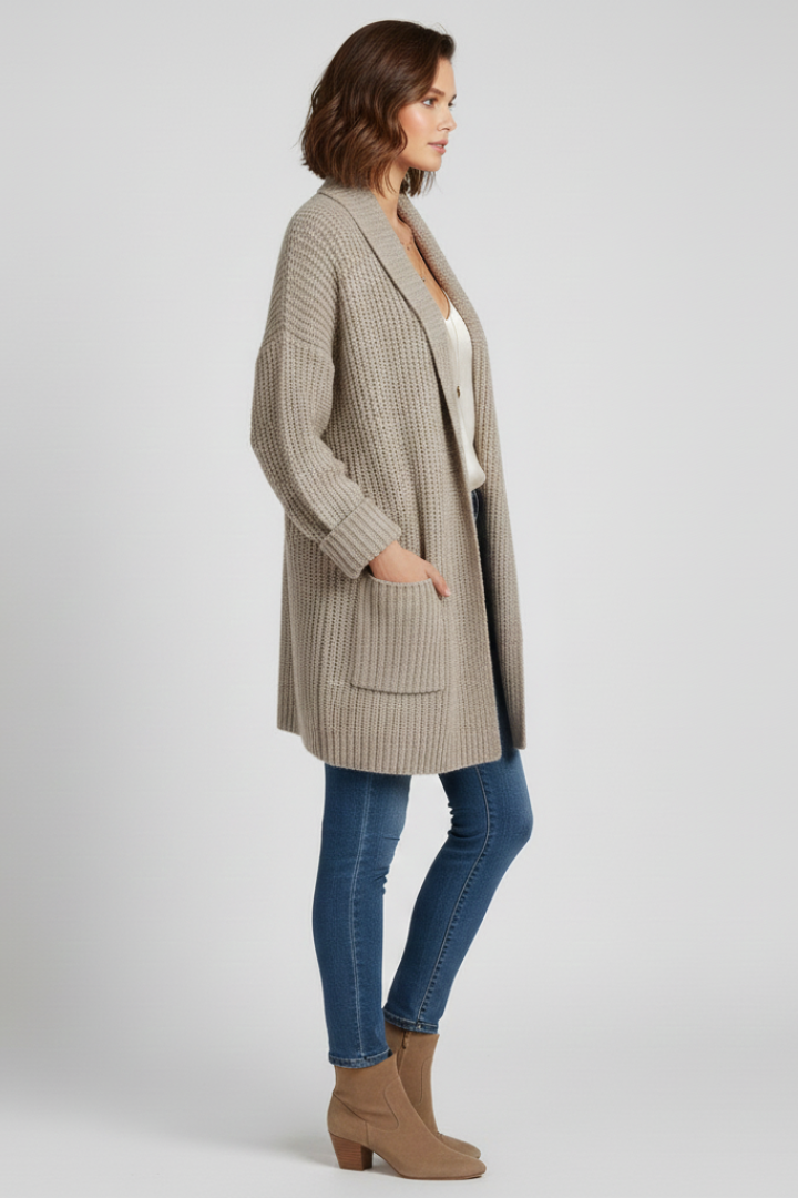 Domitilla | Women’s Cardigan with V Neck and Ribbed Surface