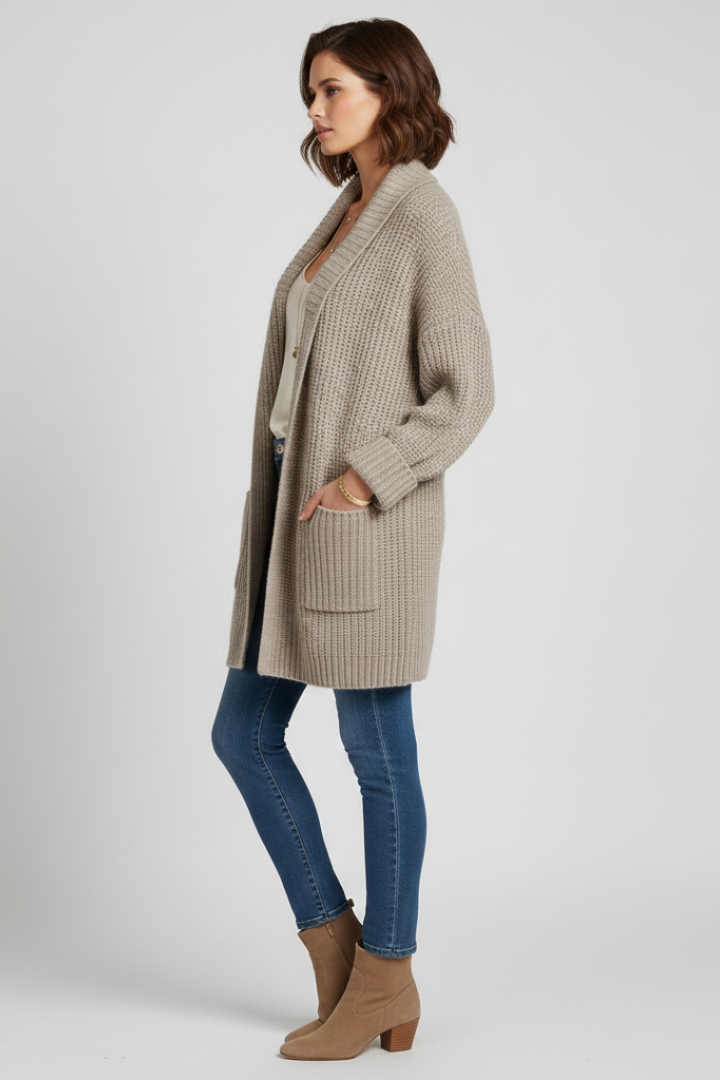 Domitilla | Women’s Cardigan with V Neck and Ribbed Surface