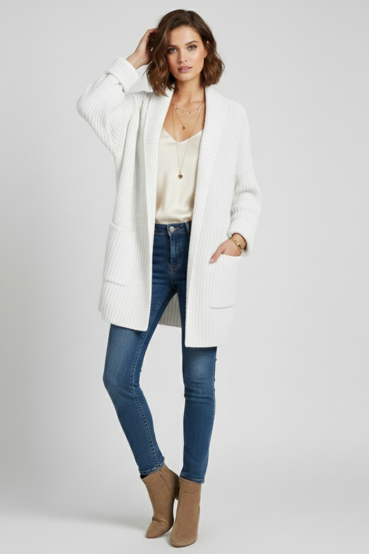 Domitilla | Women’s Cardigan with V Neck and Ribbed Surface