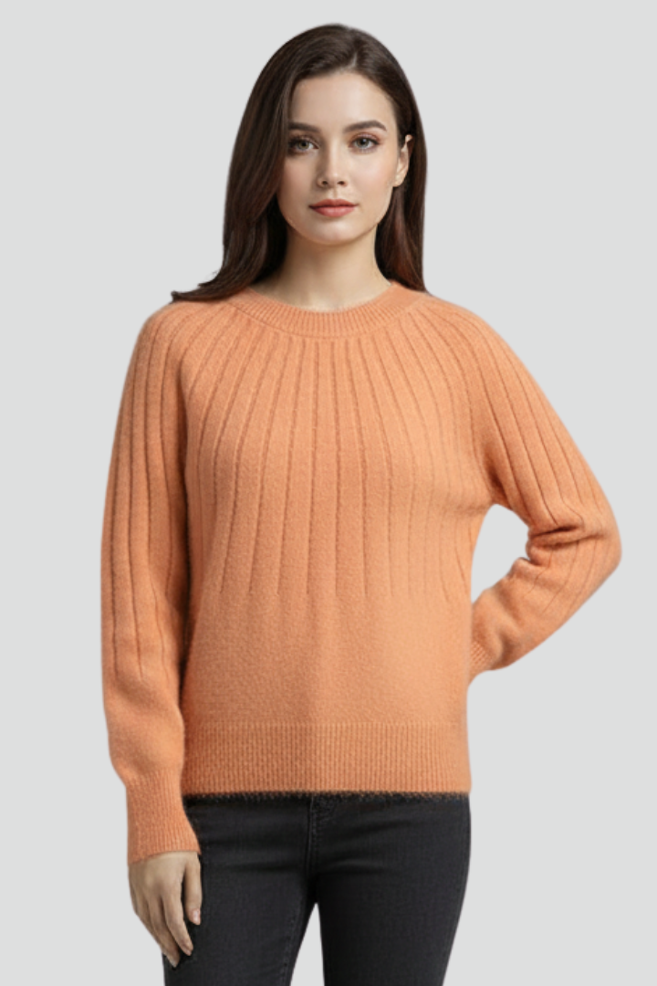 Elin | Women’s Crew Neck Jumper with Ribbed Surface and Long Sleeves