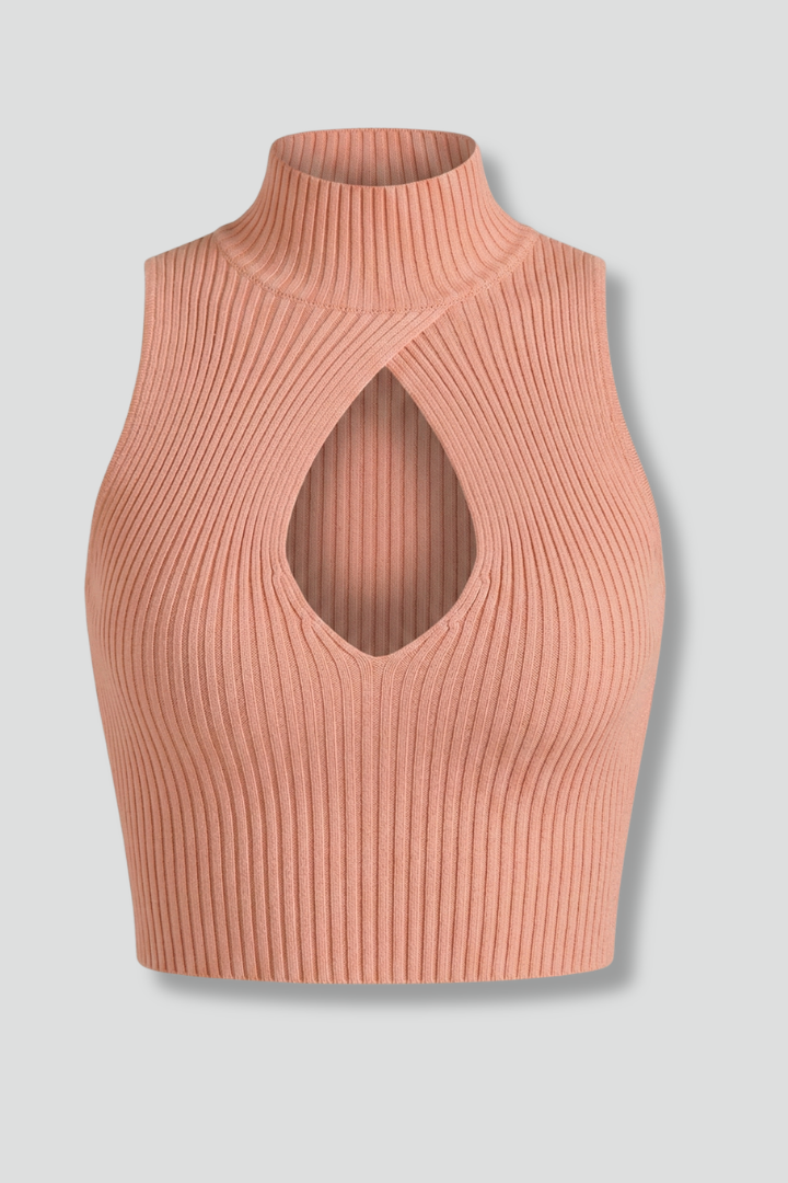 Dame CropTop med Høj hals og Front Udskæring