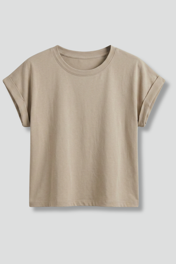 Dame CropTop med Rund hals og Cap Ærmes