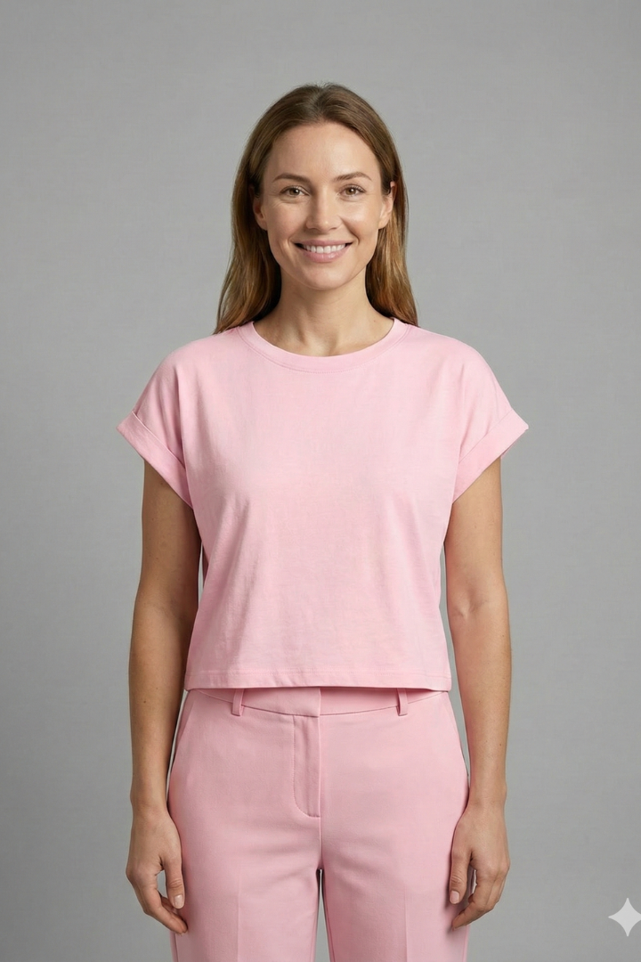 Dame CropTop med Rund hals og Cap Ærmes