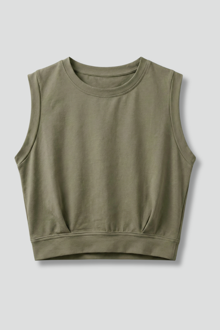 Dame CropTop med Rund hals og Bred Skuldre