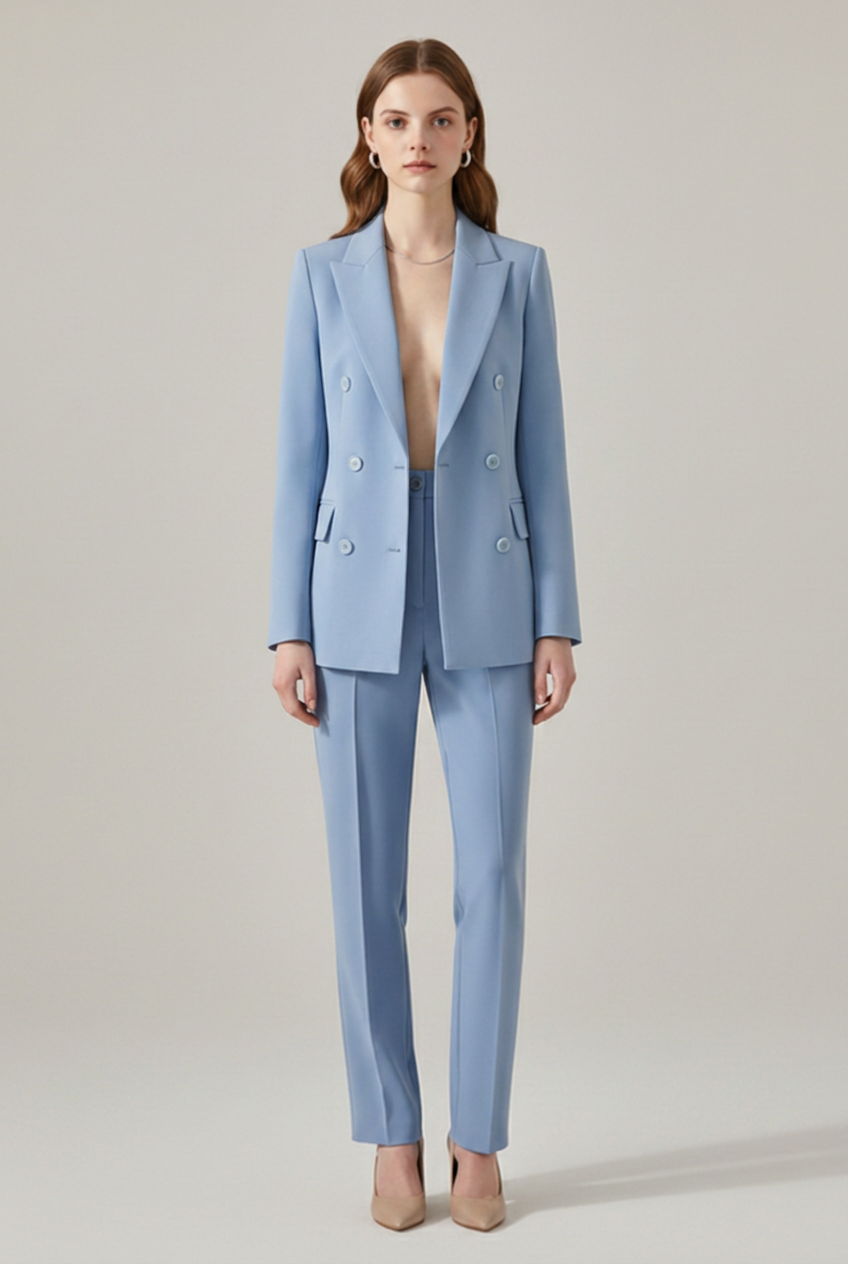 Doretta | Women’s Double-Breasted Blazer Set with Notched Lapel and Straight-Leg Trousers