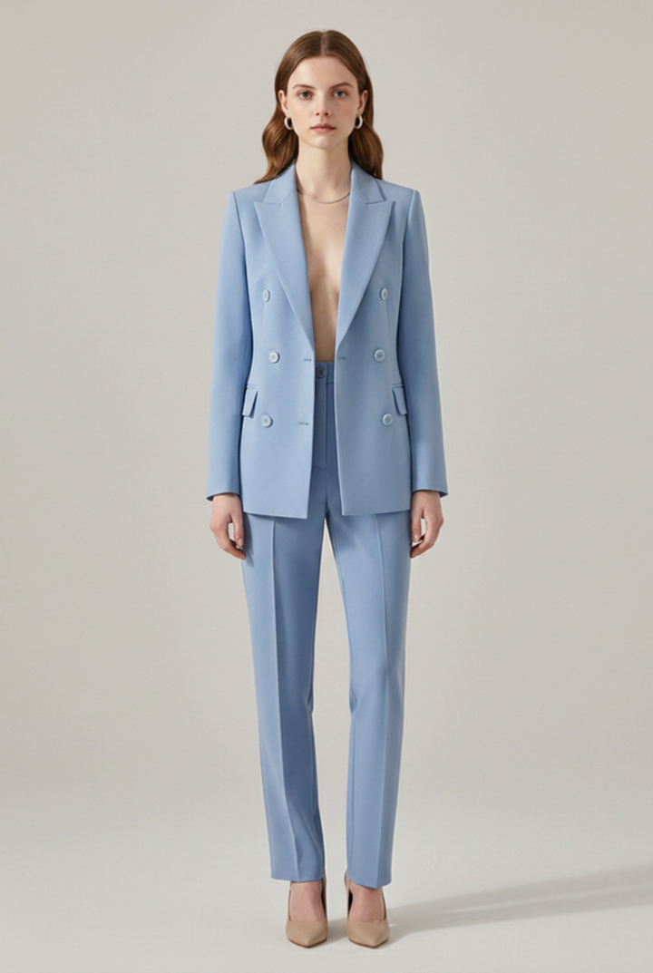 Doretta | Women’s Double-Breasted Blazer Set with Notched Lapel and Straight-Leg Trousers