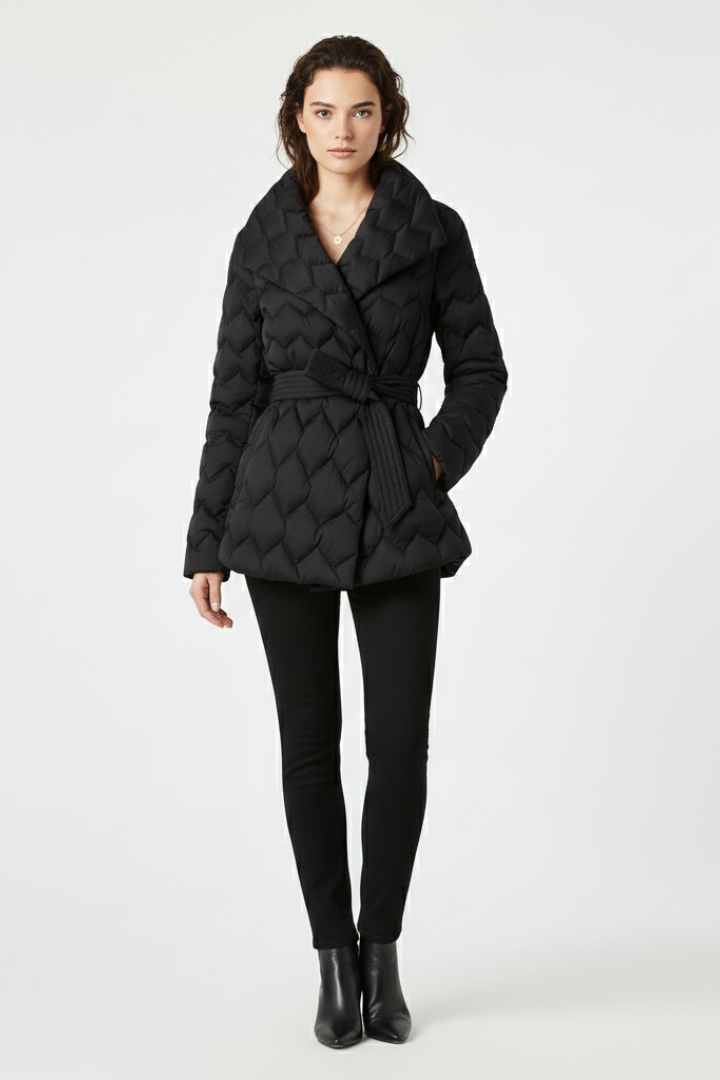 Diamanta | Women’s Down Coat with Belted Waist and Deep Pockets