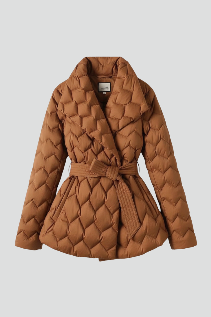 Diamanta | Women’s Down Coat with Belted Waist and Deep Pockets