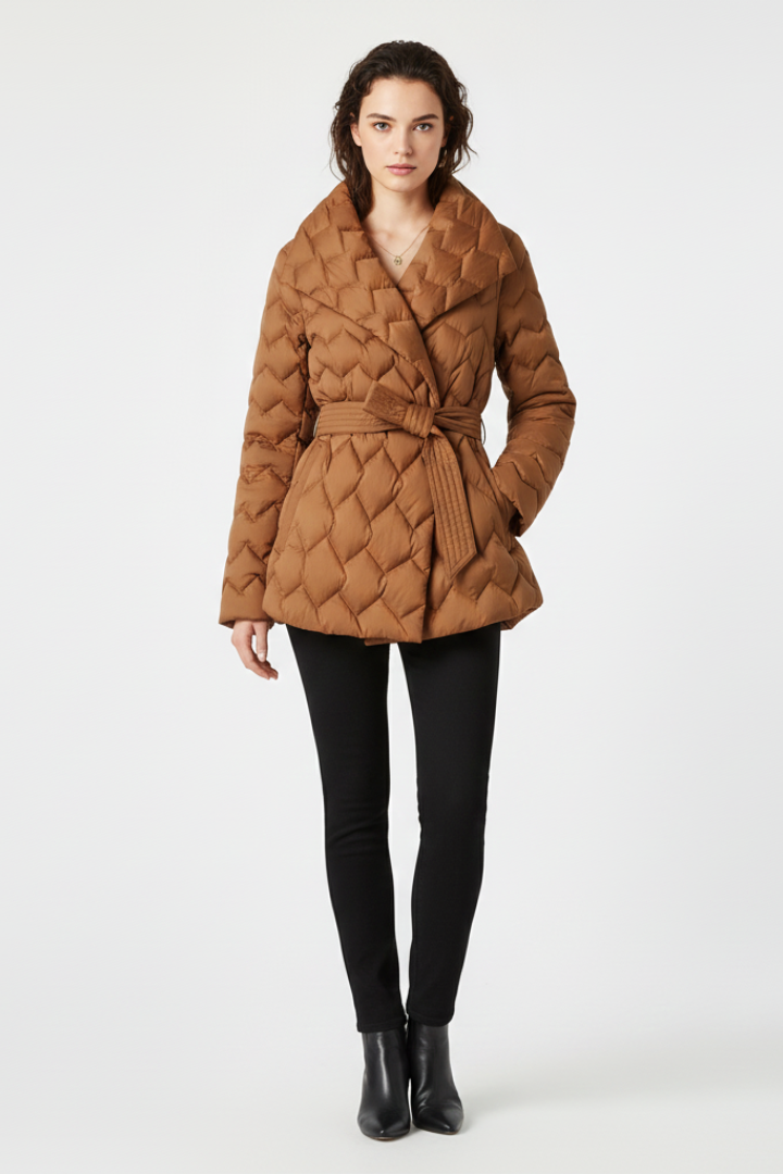 Diamanta | Women’s Down Coat with Belted Waist and Deep Pockets
