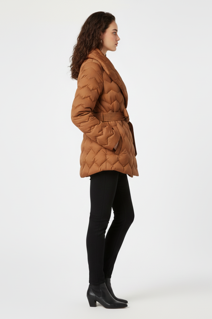Diamanta | Women’s Down Coat with Belted Waist and Deep Pockets