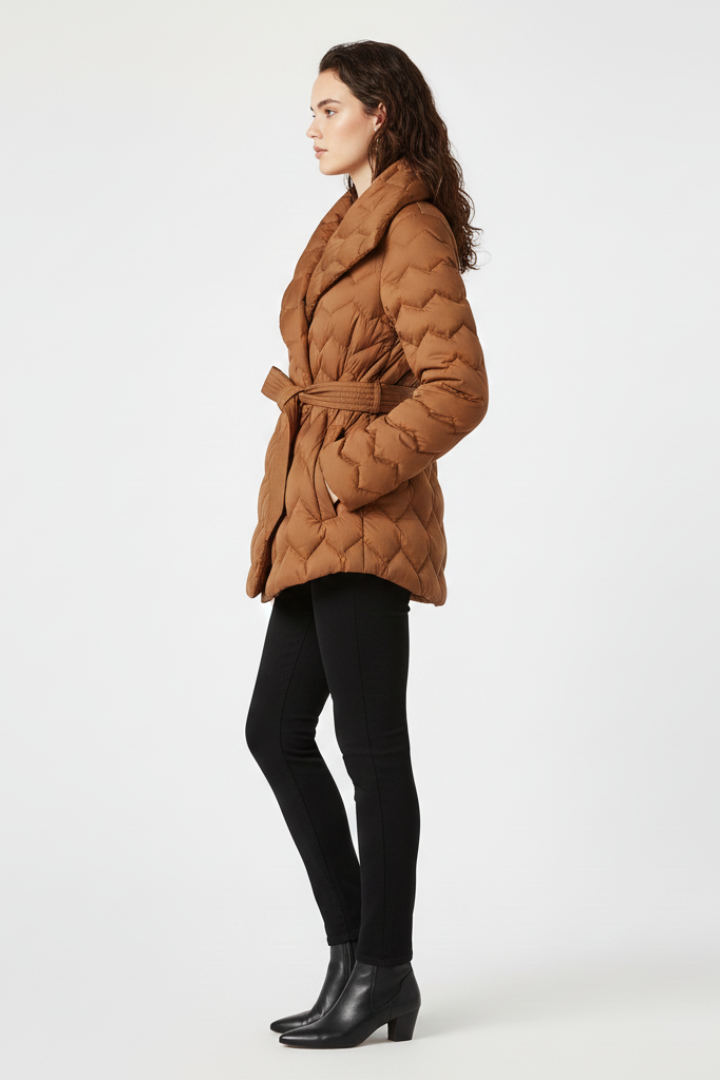 Diamanta | Women’s Down Coat with Belted Waist and Deep Pockets