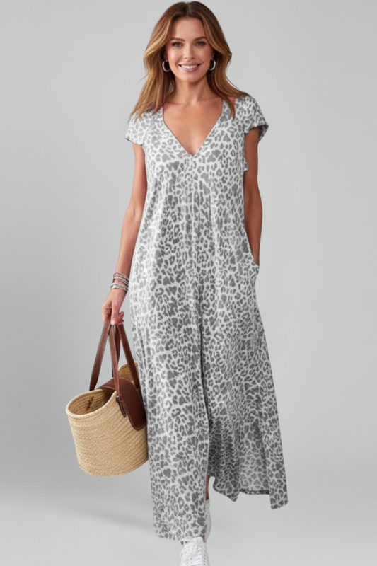 Damekjole med V Neck og Med print Overflade