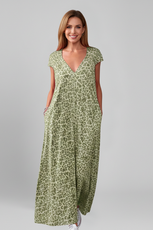 Damekjole med V Neck og Med print Overflade