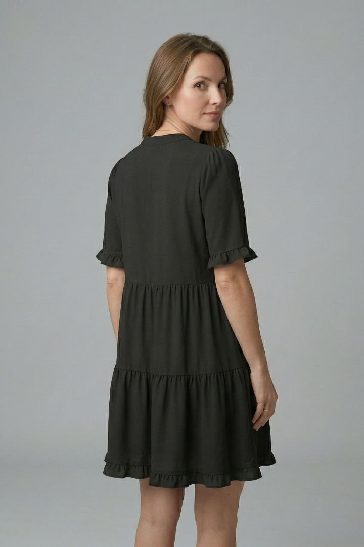 Damekjole med V Neck og Flæse Detalje