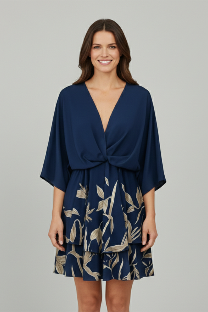 Damekjole med V Neck og Med flæser Søm