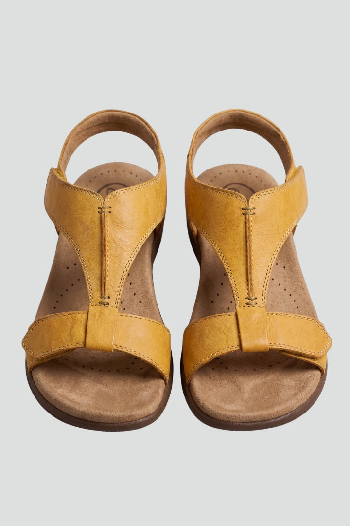 Dame flade sandaler med polstret fodseng og T-rem