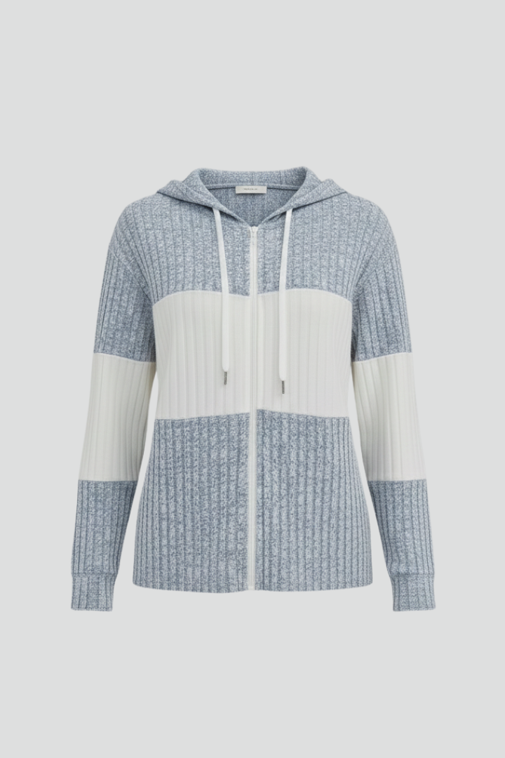Eleanora | Women’s Hooded Jacket with Zipper and Ribbed Panels