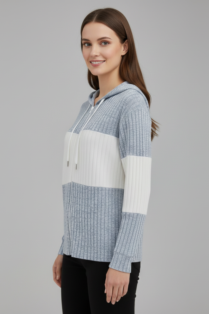 Eleanora | Women’s Hooded Jacket with Zipper and Ribbed Panels