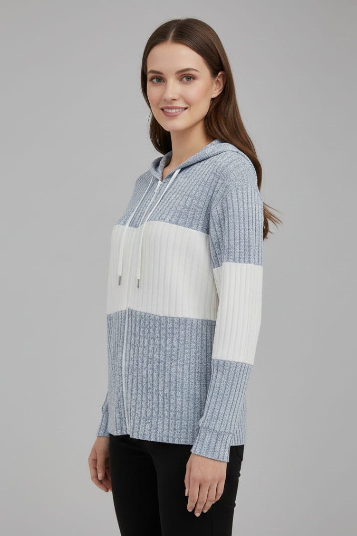 Eleanora | Women’s Hooded Jacket with Zipper and Ribbed Panels