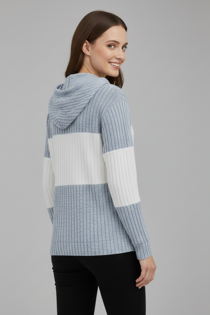 Eleanora | Women’s Hooded Jacket with Zipper and Ribbed Panels