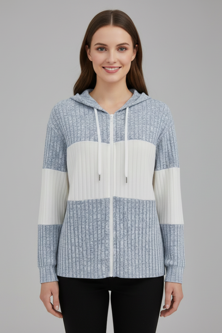 Eleanora | Women’s Hooded Jacket with Zipper and Ribbed Panels