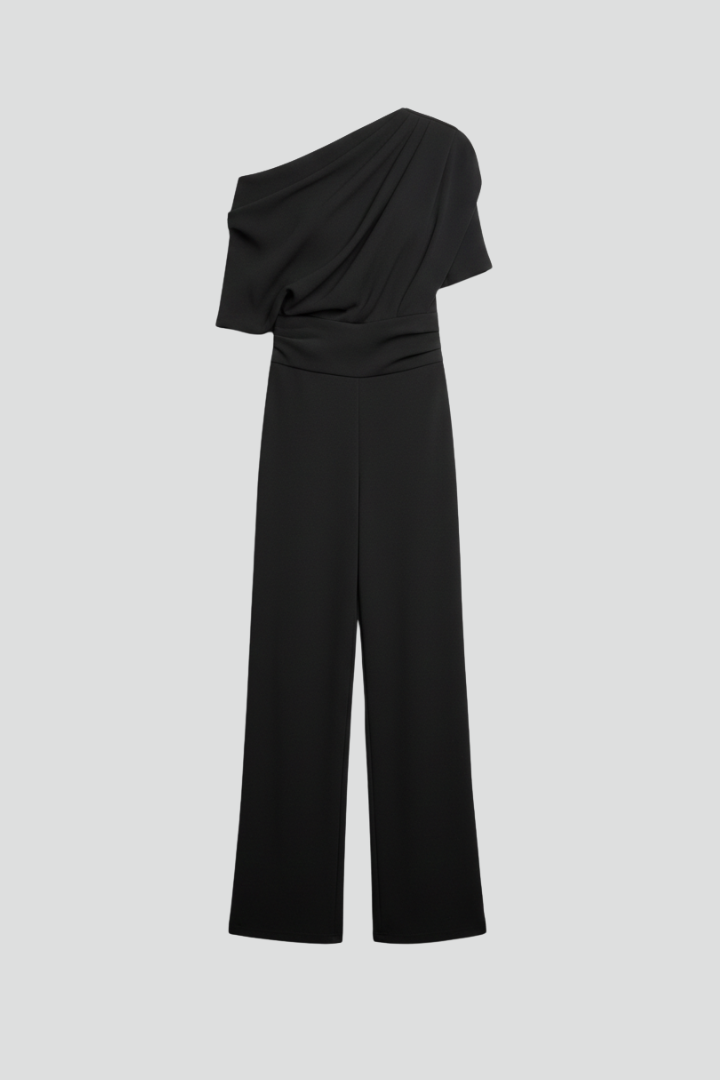 Savina | Women’s Jumpsuit with Asymmetric Neckline and Long Sleeves