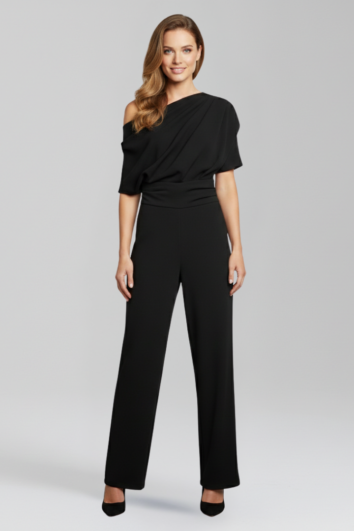 Savina | Women’s Jumpsuit with Asymmetric Neckline and Long Sleeves