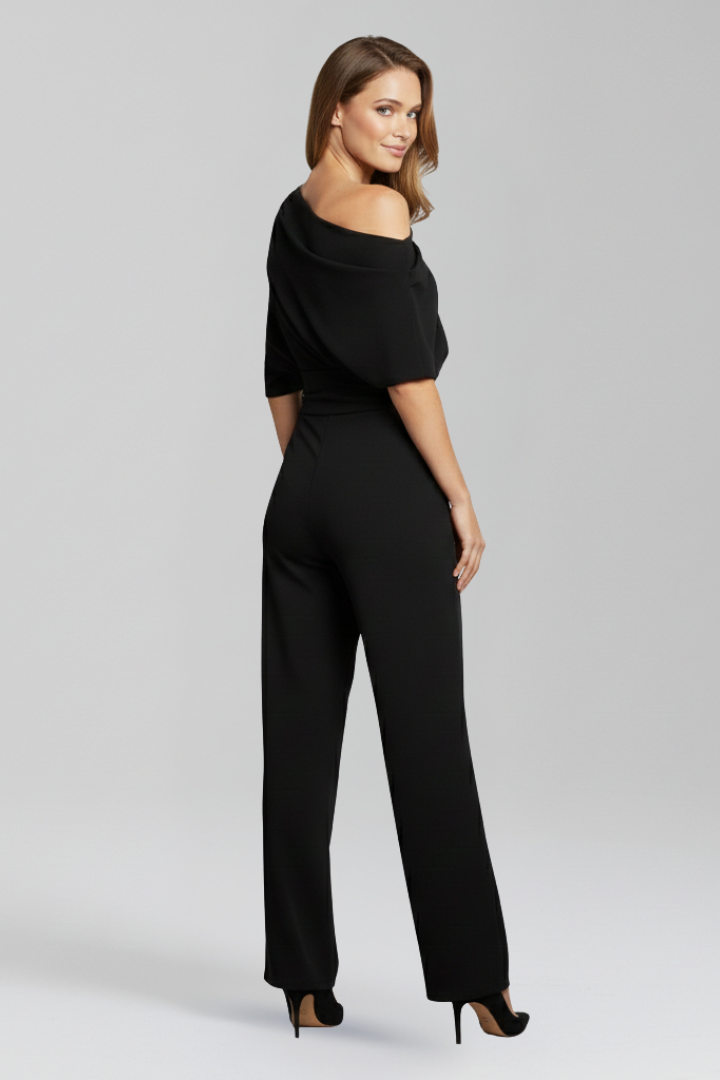 Savina | Women’s Jumpsuit with Asymmetric Neckline and Long Sleeves